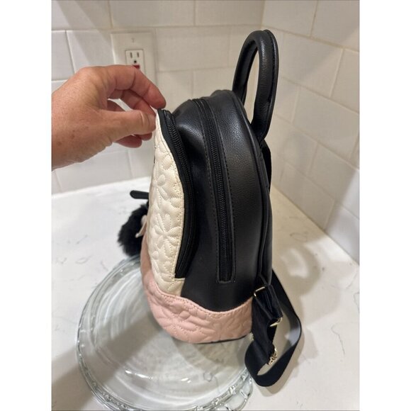 Betsy Johnson Mini Back Pack Black White Pink with Embroidered Flower Logo - Picture 5 of 10